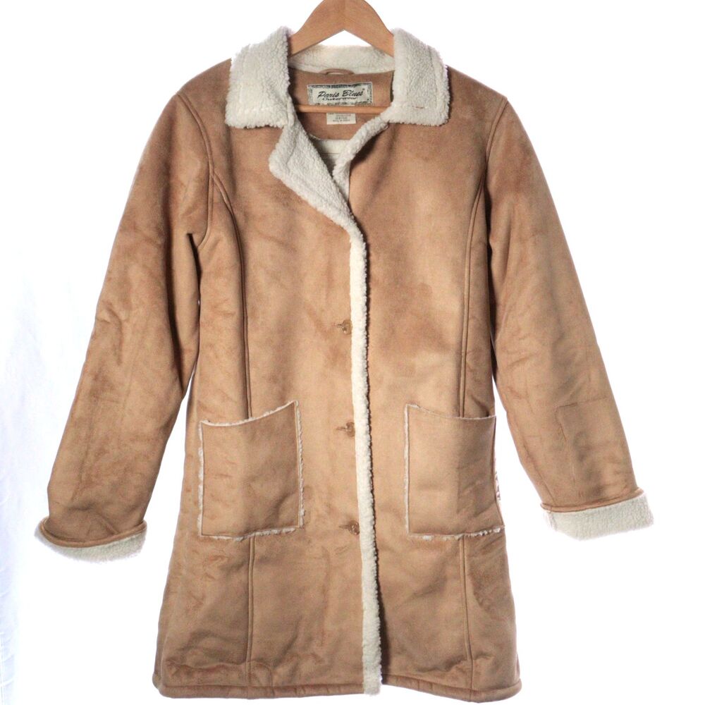Paris Blues VTG Y2K Women’s L Brown Faux Suede Coat Parka Sherpa Lined 90s‎